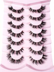 7 Pairs Messy Natural Cat Eye False Eyelashes, Transparent Stem, Create Cat Eye Makeup Look - View 2