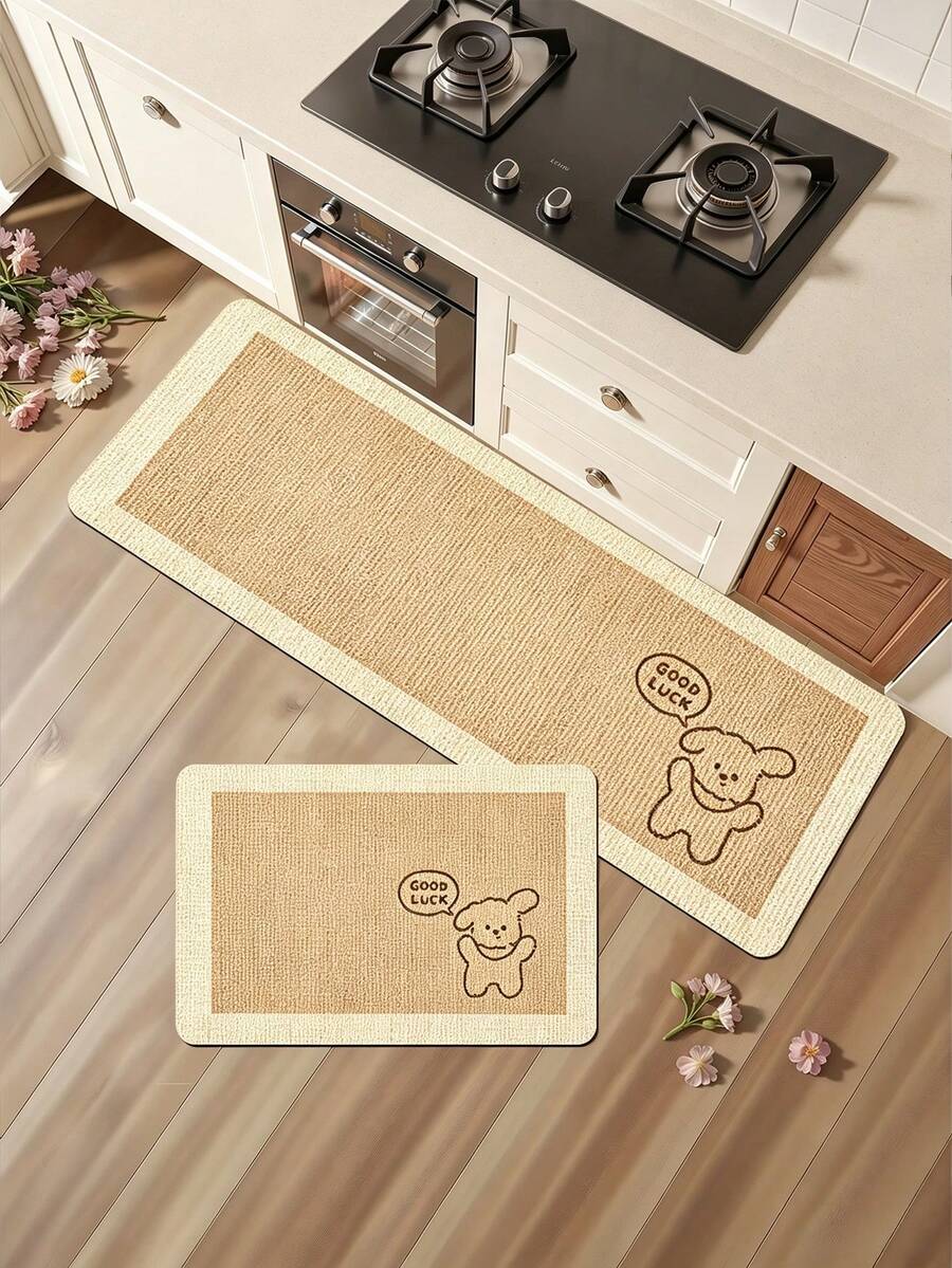 1pc Set Keset Dapur Gaya Rustik Sederhana Motif Anak Anjing GOOD LUCK, Karpet Runner Panjang Gaya Healing INS untuk Pintu Masuk Rumah, Kamar Tidur, Ruang Tamu, Dekorasi Hewan Peliharaan Lucu, Perlengkapan Rumah Lembut - MultiWarna - View 1