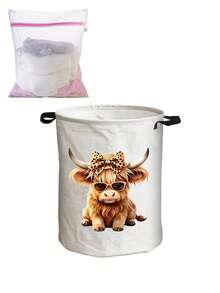 Multifunctional Large Laundry Basket/Dirty Clothes Basket, Laundry Storage Bag, High-End Cow Design Foldable Round Laundry Basket, Portable Laundry Bag, Suitable For Bathroom/Bedroom/Dorm, Housewarming Gift - Multicolor - View 15
