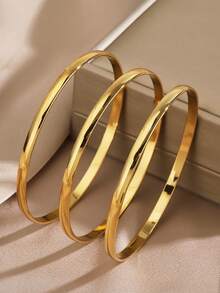 1/3/6/12pcs Stainless Steel Fashion Popular Curved Round Bangle Suitable For Women Daily Wear And Party - Yellow Gold - View 6