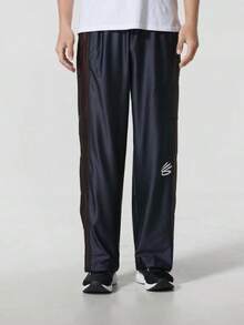Under Armour Men's Straight-Leg Athletic Pants Lightweight Quick-Dry Breathable Side Contrast Color Basketball Training Casual Sports Pants - Black/Brown - View 2