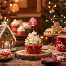 28/58pcs/Christmas Ugly Sweater Bamboo Cocktail Picks, Decorative Food Picks For Fruit Appetizer Cupcake, Xmas Party Charcuterie Board Decor Supplies - Red - View 2