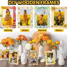 DIY Laser-Cut 6-Inch Wooden Rectangular Photo Frame With Hand-Painted Wavy Design - Holiday Gift - Multicolor - View 9