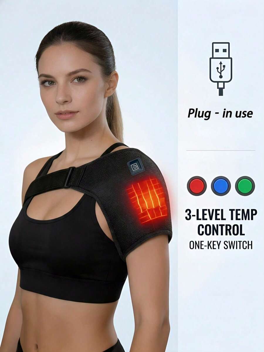 AXH. Electric Heated Shoulder Care Belt Shoulder Massage Belt Warm Shoulder Protector - Black - View 1