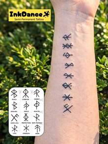 1 Set "Nordic Spirit" New Technology Temporary Tattoo Stickers, Semi-Permanent Fake Tattoos, Waterproof Long-Lasting, Realistic Design, Plant-Based Formula, Ink Dance Body Art Gift For Festivals X252 - Black - View 2