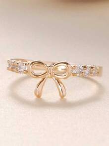 1 Pc Bow Rhinestone Open Ring For Women Fashion Index Finger Jewelry Gift - Multicolor - View 1
