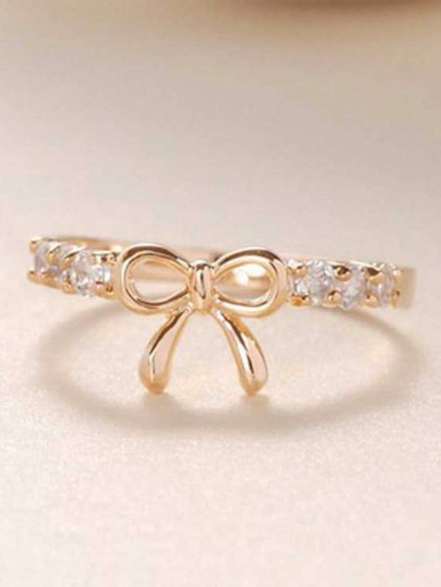 1 Pc Bow Rhinestone Open Ring For Women Fashion Index Finger Jewelry Gift - Multicolor - View 1