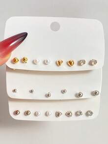 11pcs/Set Fashionable Personalized Pearl Geometric Round Stud Earrings, Sweet Romantic Multi-Style Ear Jewelry For Women And Girls, Card Packaging, Pearl Rhinestone Of Various Sizes, Western Style, Suitable For Party, Banquet, Travel, Vacation And Birthday Gift Occasions - Multicolor - View 2