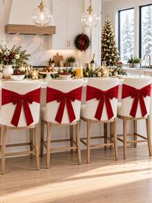 4pcs Chair Back Bow Decor Ribbons, Suitable For Christmas Decoration, Luxury Chair Back Ribbon Bow Design, Holiday Party Restaurant Decor, Suitable For Wedding Banquet, Home Activities - Claret - View 2