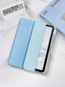 1件白色冰藍亮片星空平板保護殼，相容 iPad Mini6/Mini7/10.2/10.5/10.9 (Air4-Air8)/11吋/10代/A16機型，防刮防塵前蓋，透明壓克力背殼，三折翻蓋支架，自動休眠/喚醒，內建筆槽 - 白冰藍 - 查看 5