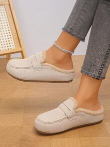 Beach Soft Faux Fur Home Leisure Warm Slip-On Shoes - Beige - View 5