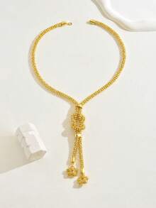 1pc Unique Vintage Chunky Chain Flower Adjustable Pull Sweater Necklace For Wedding Party - Yellow Gold - View 12