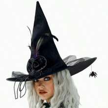 1pc Halloween Witch Hat, Velvet Fabric, Wrinkled Witch Design, Halloween Party Costume Decoration, Spooky Cosplay Accessory - Multicolor - View 2