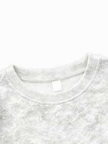 Streetwear Style Boys Round Neck Sweatshirt, Washed Tie-Dye Texture Loose Fit Pullover Long Sleeve Kids Top, Spring/Autumn - White - View 5