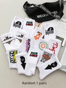 1 Pair/3 Pairs/5 Pairs/10 Pairs Random Pattern Men's All-Season Mid-Calf Socks, Unisex Thin Minimalist Mid-Calf Socks, Spring/Summer Couple Cartoon Socks - Multicolor - View 16