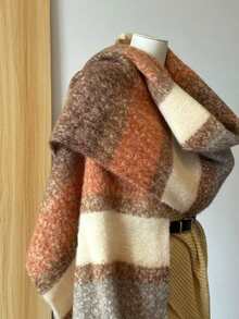 1pc British Style Caramel Plaid Scarf Winter New Mohair Warm Neck Warmer Shawl - Rust - View 1