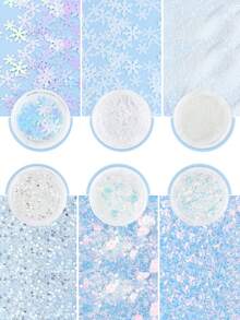 6件組白色雪花聖誕美甲亮片，閃光細粉 DIY 冬季美甲配件 - 白色 - 查看 4