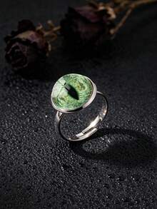 YUJUGLOW 1PC Adjustable Realistic Lizard Cat Eye Pattern 316 Stainless Steel Round Open Hemisphere Ring, Suitable For Women's Daily Wear - Green - View 6