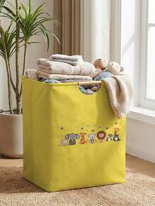 1PC Animal‑Print Open Storage Bin, Collapsible Laundry Basket Storage Bag With Wooden Handles, Household Foldable Hamper For Bathroom, Dirty Clothes Storage Bucket - Multicolor - View 22