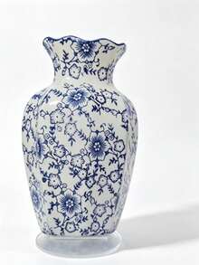 1pc Vintage Blue And White Acrylic Flat Vase, Suitable For Farmhouse, Living Room, Dining Room, Dining Table, Table, Desk, Bookshelf, Desktop, Home Decor - 1PC - View 7