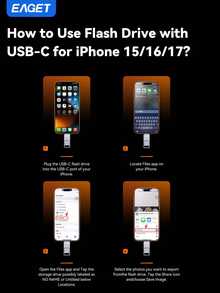 EAGET Flash Drive USB C 2-in-1, USB-A & Type C Logam Putar 360°, Stik Memori OTG Kecepatan Tinggi untuk Ponsel, Tablet & Komputer - View 9