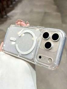 Luxury Glossy Transparent Magnetic Phone Case, Compatible With IPhone 17 Pro Max, 17 Pro, 17, 16 Pro Max, 16 Pro, 16, 15 Pro Max, 15 Pro, 15, 14 Pro Max, 14 Pro, 13 Pro Max, 13 Pro, 13, Supports Magnetic Wireless Charging, Shockproof Frame Back Cover - Clear - View 1