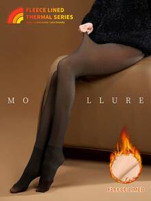 MOIRÉALLURE 1雙透膚抓絨內裡褲襪，適合日常穿著 - 黑色 - 查看 4