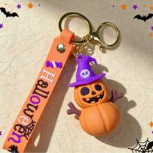 1pc Halloween Pumpkin Keychain, Cute Cartoon Pumpkin Charm, Soft Rubber Keyring, Car Pendant, Bag Accessory, Festive Gift - Multicolor - View 10