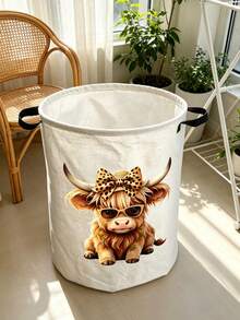 Multifunctional Large Laundry Basket/Dirty Clothes Bin, Laundry Storage Bag, High-End Cow Design Foldable Round Laundry Basket, Portable Laundry Bag, Suitable For Bathroom/Bedroom/Dorm, Housewarming Gift - Multicolor - View 7