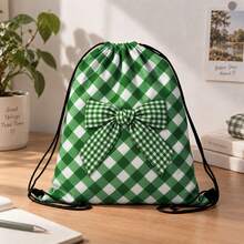 Drawstring Bag - Cute Green & White Bow Print - Suitable For School, Sports, Travel And Toy Storage, Sports Fitness Swimming Travel Backpack - Drawstring Sports Bag - View 6