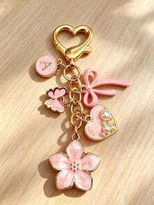 1pc 26 Letter Enamel Floral Keychain Pendant, Creative Key Ring Decorative Accessory, Car Key Chain, Bag Charm, Suitable For Friends, Family, Valentine's Day Gift, Birthday Gift, Holiday Gift, Party Favor - Multicolor - View 1