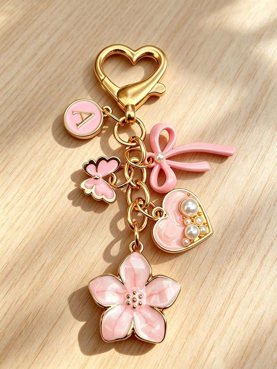 1pc 26 Letter Enamel Floral Keychain Pendant, Creative Key Ring Decorative Accessory, Car Key Chain, Bag Charm, Suitable For Friends, Family, Valentine's Day Gift, Birthday Gift, Holiday Gift, Party Favor - Multicolor - View 1