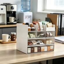 1-Pack Tea Bag Storage Box, Stackable Tea Box With 3 Drawers, Plastic Tea Bag Holder, Suitable For Kitchen, Pantry, Cabinet, Countertop, Multi-Functional Kitchen Storage Organizer, Home Storage Organizer - White - View 5
