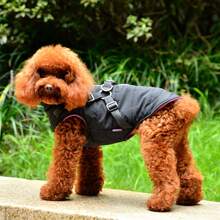 狗狗冬季小狗寵物衣服 內建胸背帶背心式保暖棉外套 - 黑色 - 黑色 - 查看 4