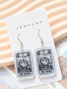 1 Pair Transparent Lovers Tarot Card Skeleton 2D Flat Acrylic Pendant Earrings, Women's Halloween Party Decoration, No Packaging Box - Skull - View 2