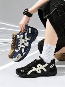 Men's Fashion Casual Thick Sole Height Increasing Running Chunky Sneakers - Black - View 3
