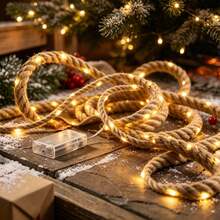 This Hemp Rope LED String Light Uses Warm White LED Beads, Providing Soft Light And Creating A Comfortable Atmosphere. It's Suitable For Halloween Decorations, Autumn Fireplace Decorations, Christmas Table Decorations, And Various Indoor Occasions. - Jute Rope String Lights - View 2