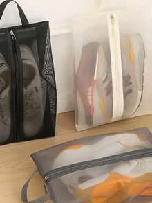 Tas Sepatu Jaring Lipat Bernapas - Desain Transparan, Tas Sepatu Kapasitas Besar dari Poliester Tahan Lama, Cocok untuk Gym, Perjalanan, Pantai, dan Penyimpanan Kosmetik/Perlengkapan Mandi - Krem/Hitam - MultiWarna - View 4