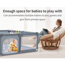YAZOCO Light Grey Baby Playpen, Play Enclosure With Pull‑Ring & Ball Pit. Spacious Barrier For Toddlers & Infants - Grey - View 5