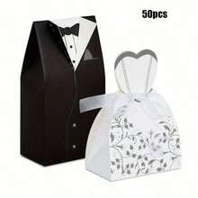 50/100pcs Bride & Groom Wedding Favor Boxes, Mini Tuxedo Dress Candy Gift Boxes, Wedding Party Guest Souvenir Supplies - Multicolor - View 15