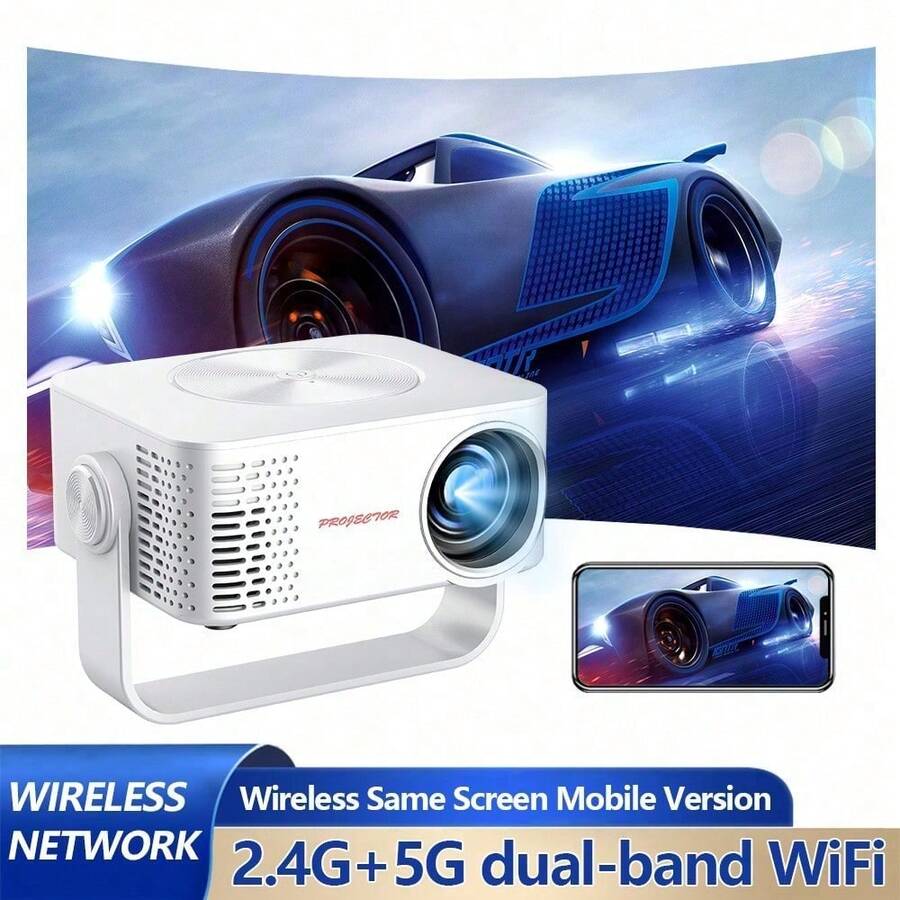 Portable WiFi Projector, 1080P Supported Mini Movie Projector With Wireless Screen Mirroring, Compatible With IOS Android Windows, Compact Home Theater Projector For Office Presentations, Movies, Travel, Smartphone And Laptop