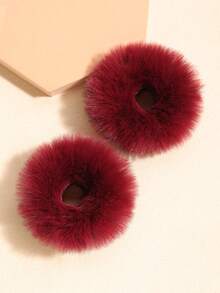 2pcs/Set Fluffy Hair Scrunchies Curly Plush Hair Accessories, Hair Ties, Scrunchy Hair Ties, Hair Bobbles, Casual, Winter Fall Autumn Accessories Ponytail Head Accessories Elastic Band Hair Rubber Bands - Royal Blue - View 8