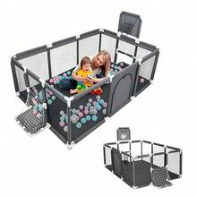 Corral de Juego Modular con Aro de Basquetbol, Espacio Amplio para Pelotas, Cerco de Actividades para Niños, Uso Interior y Exterior - Gris Oscuro - Ver 8