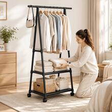 1 cái giá treo áo khoác đứng đa năng bằng kim loại, cột điều chỉnh được, thiết kế lưu trữ hai tầng, thanh trượt chống trượt, có bánh xe khóa, giá trưng bày gia dụng bền bỉ - Nhiều màu - Xem 4