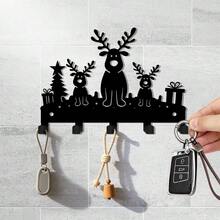 1pc Christmas Reindeer Key Hook Iron Silhouette Wall Hanging Holiday Decor Small Pendant Entryway Key Storage Rack Rustic Farmhouse Cute Vintage Nordic Winter Festive Decorative Hallway Mudroom Organizer Gift Antler Sturdy Functional - Black - View 3