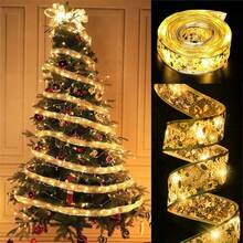 20/50/100LED Christmas Ribbon With Lights Battery Powered Indoor String Lights Xmas Tree Accessories Decoration For Christmas New Year - Christmas Ribbon Light String-battery - View 20