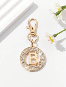 1pc Fashionable European & American Hollow Letter Shape Keychain Pendant, Exquisite Luxurious Women's Car Key Bag Charm Accessory, Suitable For Daily Wear And Holiday Gifts - Gold - View 3
