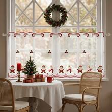 1pc Christmas Winter Snowman & Santa Claus Embroidered Curtain Valance, Kitchen Bedroom Window Decor, Rod Pocket Polyester Material, Holiday Decoration - Multicolor - View 9