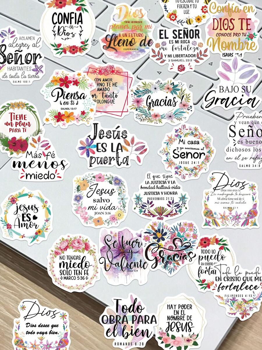 50pcs Spanish Motivational Quote Stickers For Decorating Planner, Diary, Scrapbook, Notebook, Luggage, Guitar, Skateboard, Manual, Tablet, Water Bottle, Phone - Spanish Motivational Text - View 1
