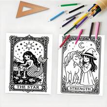 1pc Copy "Tarot Card Coloring Book Gothic Cute Witch Theme" 22 Pages Thick Paper, Size 8*8 Inches Suitable For Beginners Drawing Practice, Relieve Office Stress, Parent-Child Interaction, A Great Gift For Holiday Parties And Events To Give To Friends, Helps Relieve Stress. Suitable For Stationery And Learning Supplies, A Small Gift For Music Festivals And Wedding Season One Copy "Tarot Card Coloring Book" - Single Piece - View 4